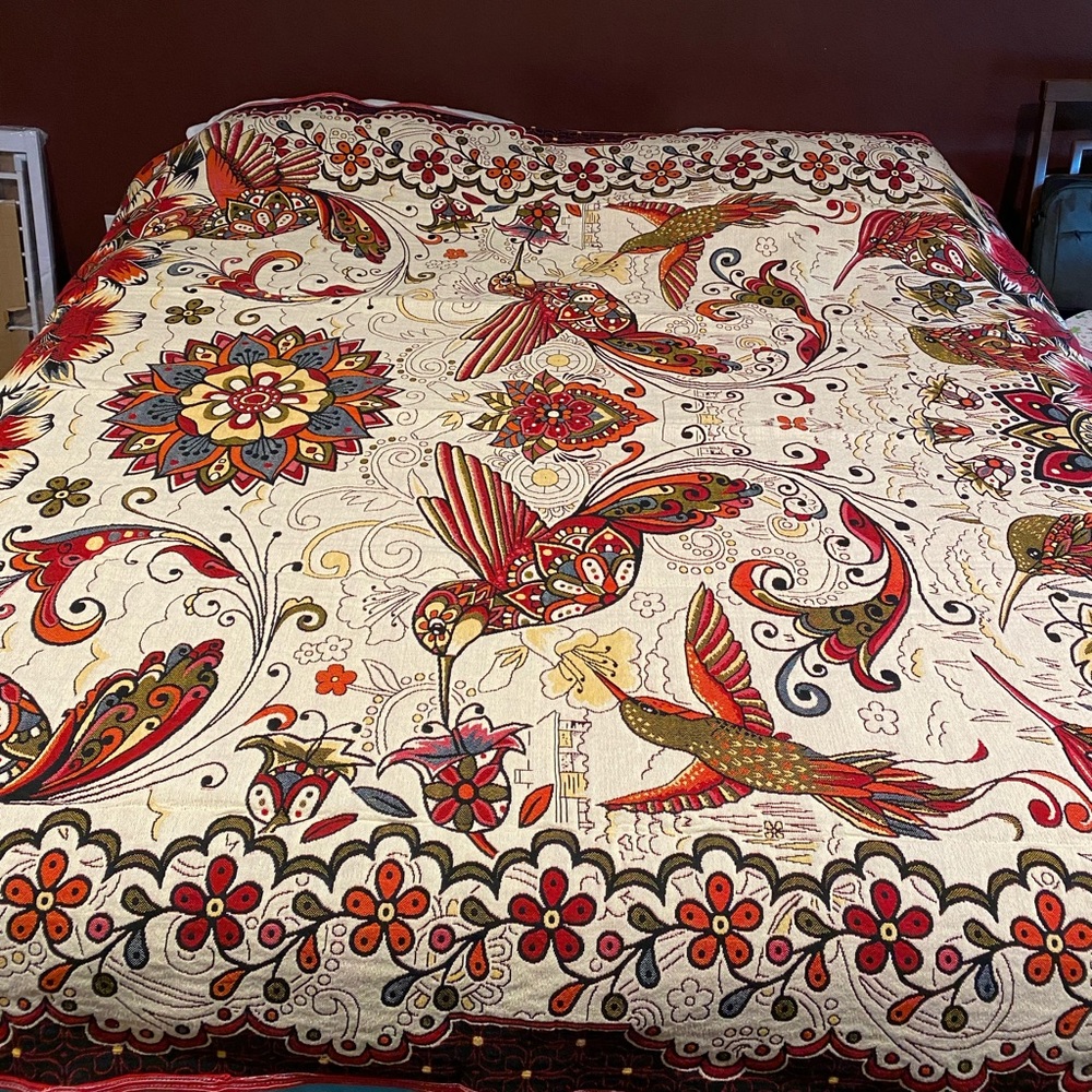 Mexican hummingbird print bed spread